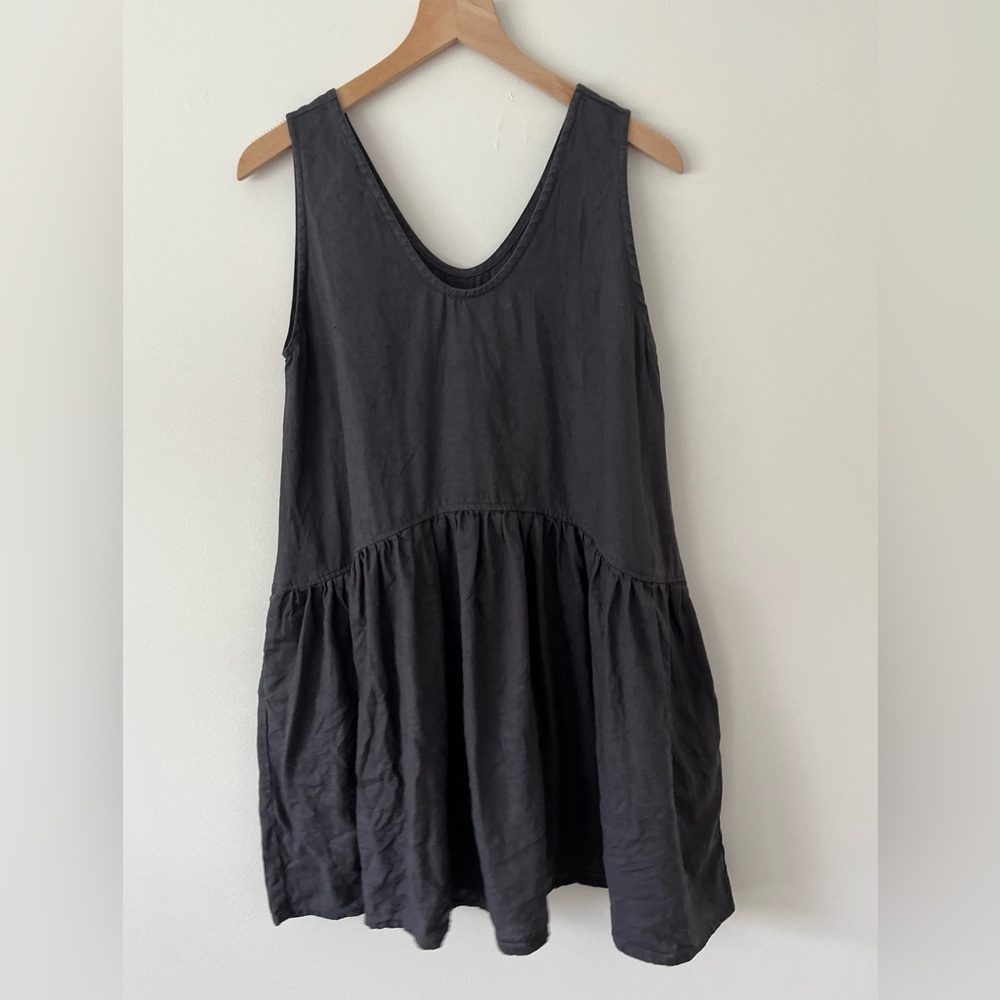 notPERFECTLINEN Volume Dress in Charcoal Blue